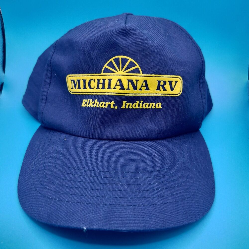 Vintage Michiana RV Elkhart Indiana Four Seasons Baseball Cap Hat Navy Yellow